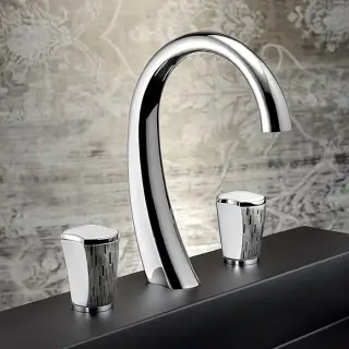 THG Infini white porcelain with platinum decor Смеситель для раковины на 3 отверстия, с донным клапаном, цвет: хром