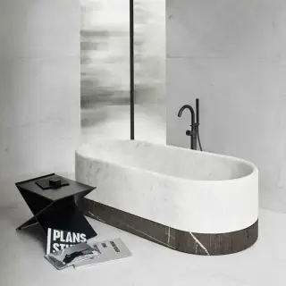 NOORTH milldue edition ROMA Ванна отдельностоящая 170x80хh50см, без перелива, с сифоном, цоколь Grafite, цвет: Bianco Carrara