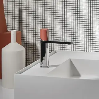 ANTONIO LUPI INDIGO Смеситель для раковины на 1 отверстие, излив 165 мм., ручка Terracotta матовая, цвет: хром глянцевый