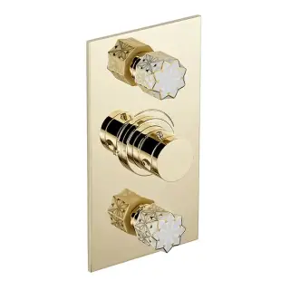 THG Nihal Porcelaine Ivoir Смеситель для душа встраиваемый, термостатический, с двумя запорными вентилями, внешняя часть, цвет: Soft gold