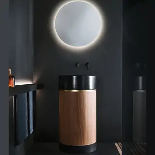 NOORTH milldue edition ROMA Раковина напольная &Oslash;450x880 мм., слив в пол, основ Rovere Nero, корпус Noce Canaletto, вставка Oro, раковина Nero opaco