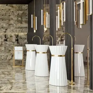 Oasis Pliss&egrave; Раковина 44x95 см, без отв., с донным клапаном и сифоном, цвет: золото/белый