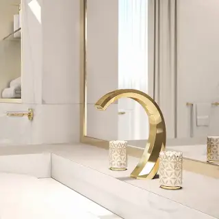 THG Nihal Porcelaine Ivoire Смеситель для раковины на 3 отверстия, с донным клапаном, цвет: Soft gold