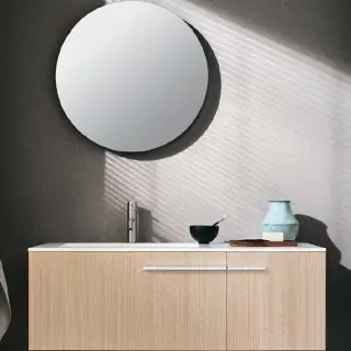 NOORTH milldue edition ONE Комплект мебели 108см, меламин, с интегрированной раковиной LAYER 02 и столешницей из Milltek solid light, зеркалом AIR, белыми матовыми ручками, подвесной, Цвет: venato vaniglia-731