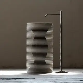 Antonio Lupi Introverso Раковина 45х85 см, без отв., без перелива, с д/клапаном, сифоном, слив в пол, мрамор, цвет: Marmo Carrara