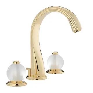 THG Mandarine satin crystal Смеситель для раковины на 3 отверстия, с донным клапаном, цвет: полированное золото