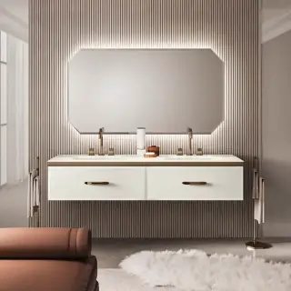 VITAGE milldue edition HILTON 07 Комплект мебели 90х55х31см подвесной, 2 раковины, зеркало, с подсветкой, отделка: стекло riso acidato, фурнитура: бронза