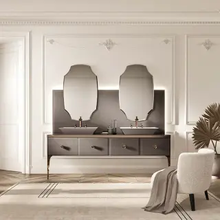 VITAGE milldue edition MAJESTIC 09 Комплект мебели 216х55х73см напольный, 2 раковины, 2 зеркала, с подсветкой, отделка: стекло elephant bronze, фурнитура: бронза