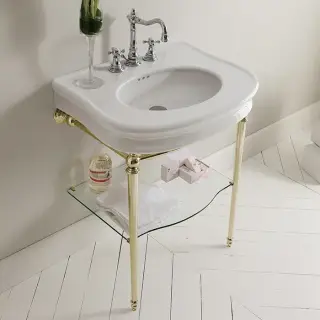 3SC Консоль Florian 90х54хh86см, с раковиной, сиф. и стекл.полочкой, цвет золото Lucido FL3090GD