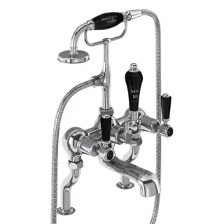 Burlington Kensington Смеситель на борт ванны с изливом 13 см, ручной душ, цвет: хром/черный глянец KE15-QT BLA