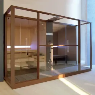 Effegibi Logica Сауна с хаммам и душем, пристенная, 373x250xh226 см, отделка Soft Sand LO 10 01 0004