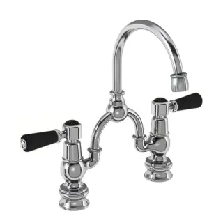 Burlington Kensington Смеситель для раковины на 2 отверстия, излив 20h см, цвет: хром/черный глянец KER27-QT BLA
