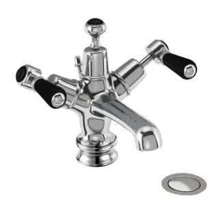 Burlington Kensington Смеситель для раковины на 1 отверстие, излив 4,5h см, цвет: хром/черный глянец KER4-QT BLA