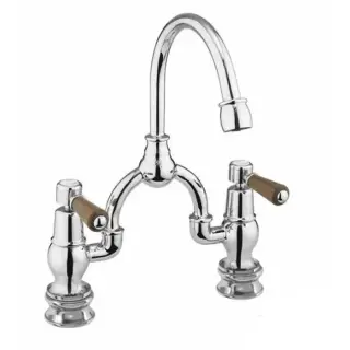 Burlington Bridge Смеситель для раковины на 2 отверстия, излив 20h см, цвет: хром/орех глянцевый KE27-QT WAL