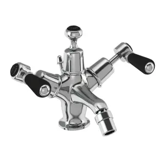 Burlington Kensington Смеситель для биде на 1 отверстие, с донным клапаном, цвет: хром/черный глянец KE13-QT BLA