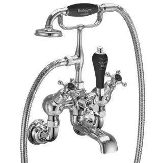 Burlington Claremont Смеситель для ванны с ручным душем и держателем, цвет: хром/черный глянец CLR21-QT BLA