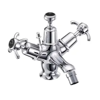 Burlington Anglesey Смеситель для биде на 1 отверстие, донный клапан, цвет: хром/черный глянец AN13-QT BLA