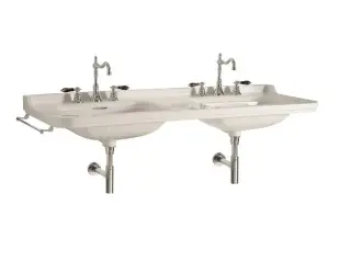 Kerasan Waldorf Раковина двойная 150х55 см, с 3 отверстиями под смеситель и заглушкой, цвет: Bianco 4143K1bi/cr*3