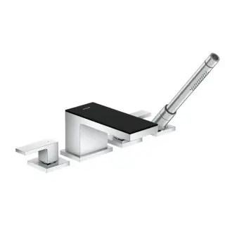 Axor MyEdition Смеситель на борт ванны, с ручным душем, внешняя часть, черное стекло, цвет: хром 47430600