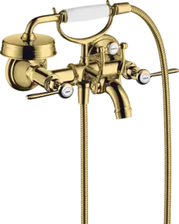Axor Montreux Смеситель для ванны, 2 рычага, ручной душ, шланг, излив, цвет: полированное золото 16551990