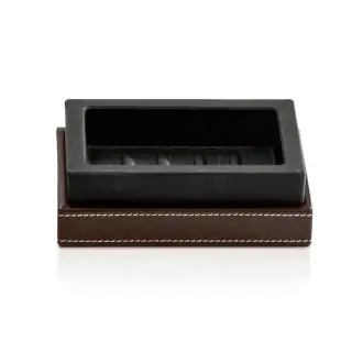Decor Walther Brownie STS Мыльница со стеклянной чашей, настольная с кожей, цвет: темно-коричневый 0931190