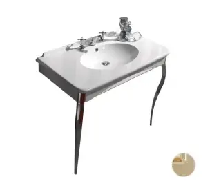 Kerasan Retro Раковина с консолью 100х55 см, с 1 отвер. под смеситель, с переливом, цвет: Bianco/Oro 1049K1 bi*1 oro legs