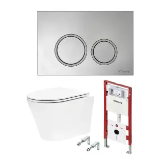 Tece Spring base Комплект: инсталляция, унитаз, кнопка круглая хром, крепления, цвет: белый глянцец K401101WCK