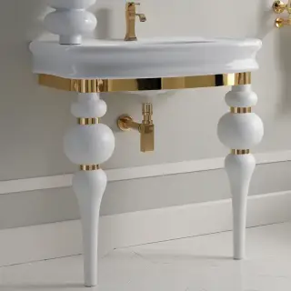 3SC VIA VENETO Консоль с раковиной LANTE 90 см,цвет белый глянец, в комплекте с сифоном, напольная, цвет консоли белый матовый/золото 24к.
