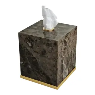 3SC Palace Marmo Контейнер для бумажных салфеток, 13х13х15 см, квадратный, настольный, цвет: мрамор Emperador dark/золото 24к.
