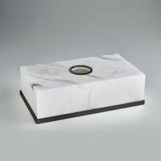 3SC Baster Round Контейнер для бумажных салфеток 26.5х7.5х15.5 см., настольный, цвет: алебастр/никель черный матовый