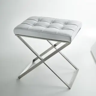 3SC Lino&Lone Стул с сиденьем из кожи со стежкой 50хh50х36 см, цвет: белая кожа/никель сатинированный матовый