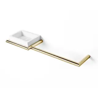 3SC Guy Полотенцедержатель и мыльница, 40см., слева, подвесная, композит Solid Surface, цвет: белый матовый/золото 24к. Lucido
