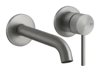 Cмеситель для раковины Gessi316, встраиваемый, настенный, с длинным изливом, без донного клапана, внешние части, цвет Steel Brushed