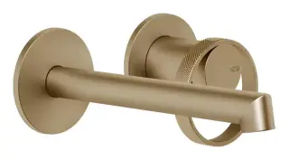 Смеситель для раковины Gessi Anello, настенный, с коротким изливом, без донного клапана, встраиваемый, внешняя часть, цвет Warm Bronze Brushed PVD
