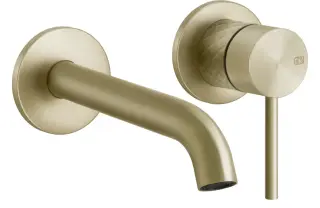 Смеситель для раковины Gessi316, настенный с длинным изливом, без донного клапана, внешние части, цвет Brass Brushed PVD