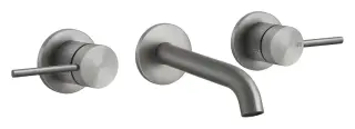 Смеситель для раковины Gessi316, настенный, на 3 отверстия, с длинным изливом, без донного клапана, внешние части, цвет Steel Brushed