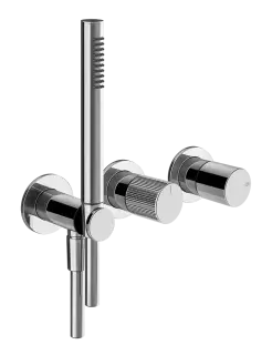 Cмеситель для душа Gessi Habito, встраиваемый, на 2 позиции, с переключателем, лейкой, шлангом, подсоединением с держателем, внешние части, цвет Chrome