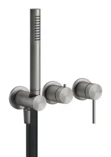 Cмеситель Gessi316, встраиваемый, с держателем душевой лейки, подводом воды, на 2 выхода с переключателем, внешние части, цвет Steel Brushed
