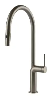 Cмеситель для кухни Gessi Stelo, h456 мм, с поворотным изливом и выдвижным ручным душем с двумя струями воды, цвет Finox Brushed Nickel