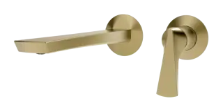 Смеситель для раковины Gessi Ventaglio, настенный, однорычажный, на 2 отверстия, излив 210 мм, встраиваемый, внешняя часть, цвет Brushed Brass PVD