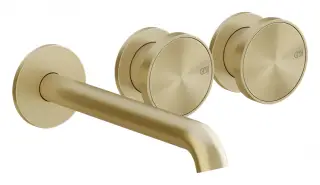 Смеситель для раковины Gessi Origini, настенный, на 3 отверстия, без донного клапана, внешние части, цвет Brushed Brass PVD