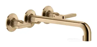 Смеситель для раковины Gessi Inciso, настенный, на 3 отверстия, длинный излив, без донного клапана, встраиваемый, цвет Warm Bronze PVD