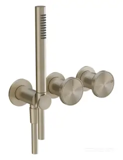 Смеситель Gessi Origini, настенный на 2 позиции, с переключателем, подводом воды, держателем лейки, внешние части, цвет Finox Brushed Nickel