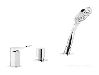 Смеситель для ванны Gessi Rilievo, на 3 отверстия, с ручным душем, налив через слив-перелив с переключателем, цвет Chrome