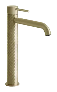 Смеситель для раковины Gessi316, высокий, с длинным изливом, без донного клапана, цвет Brass Brushed PVD