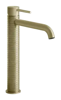 Смеситель для раковины Gessi316, высокий, с длинным изливом, без донного клапана, цвет Brushed Brass PVD
