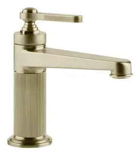 Смеситель для раковины Gessi Venti20, однорычажный, с донным клапаном и соединительными шлангами, L-180 мм, цвет Brushed Brass PVD