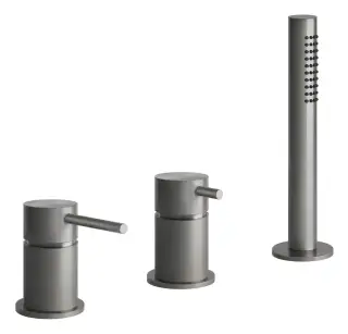 Смеситель для ванны Gessi316, на 3 отверстия, переключатель, налив через перелив, выдвижной ручной душ, шланг, цвет Steel Brushed