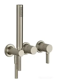 Смеситель Gessi Inciso, настенный, с переключателем и ручным душем, на 2 выхода, встраиваемый, цвет Finox Brushed Nickel