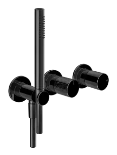 Cмеситель для душа Gessi Habito, встраиваемый, на 2 выхода, c переключателем, лейкой, шлангом, шланговым подсоединением со встроенным держателем лейки, внешние части, цвет Black Metal PVD